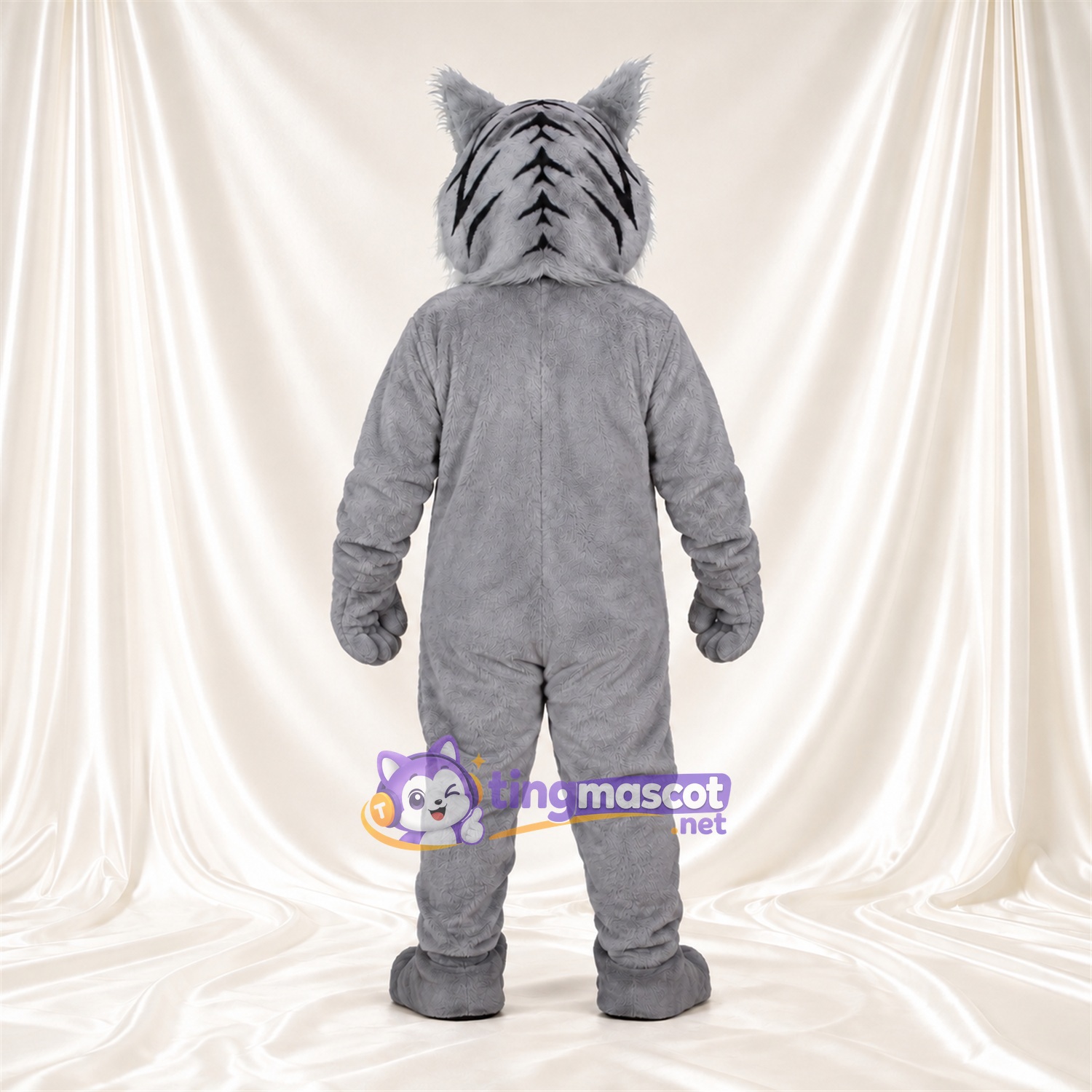 Costume de mascotte Tigre – blanc – Corps (gris); Torse (hirsute, blanc) Costume de mascotte Tigre – blanc – Corps (gris); Torse (hirsute, blanc)