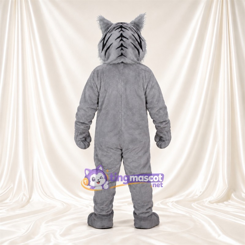 Costume de mascotte Tigre – blanc – Corps (gris); Torse (hirsute, blanc) Costume de mascotte Tigre – blanc – Corps (gris); Torse (hirsute, blanc)