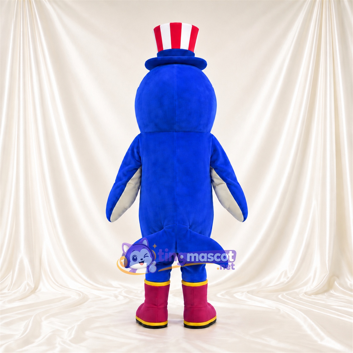 Costume de mascotte Baleine – bleu – Haut-de-forme (rayé); Bottes (rouge) Costume de mascotte Baleine – bleu – Haut-de-forme (rayé); Bottes (rouge)