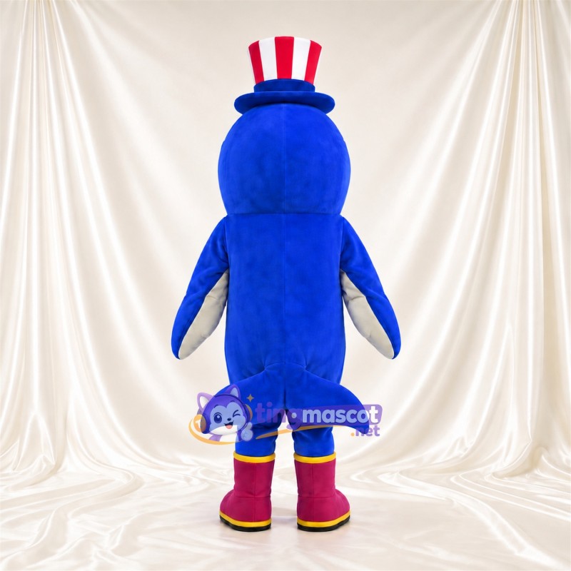 Costume de mascotte Baleine – bleu – Haut-de-forme (rayé); Bottes (rouge) Costume de mascotte Baleine – bleu – Haut-de-forme (rayé); Bottes (rouge)