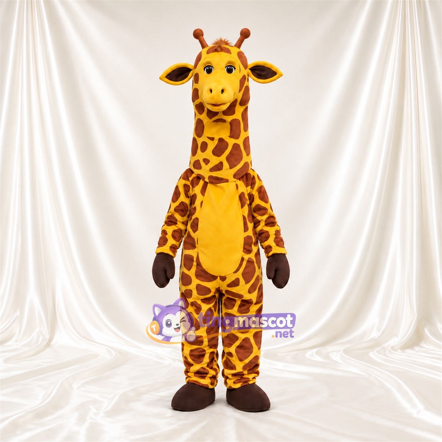 Costume de mascotte Girafe – jaune – Taches (marron); Ventre (jaune) Costume de mascotte Girafe – jaune – Taches (marron); Ventre (jaune)