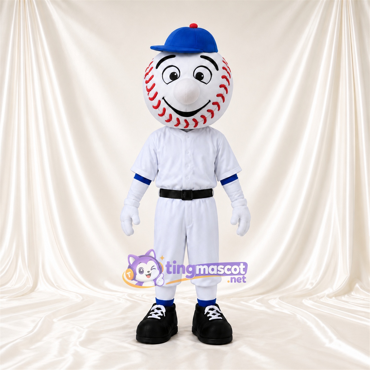 Baseball Character Mascot Costume - Blue Cap and White Uniform Baseball Character Mascot Costume - Blue Cap and White Uniform
