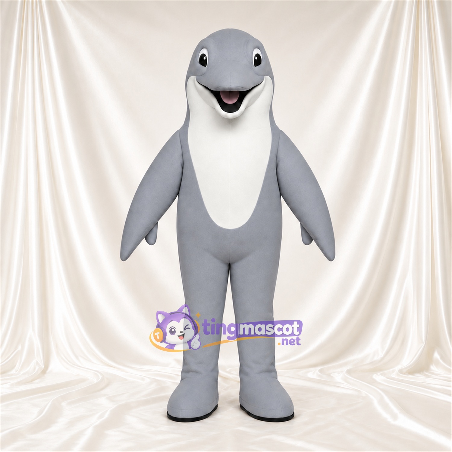 Costume de mascotte Créature marine – gris – Ventre (blanc) Costume de mascotte Créature marine – gris – Ventre (blanc)