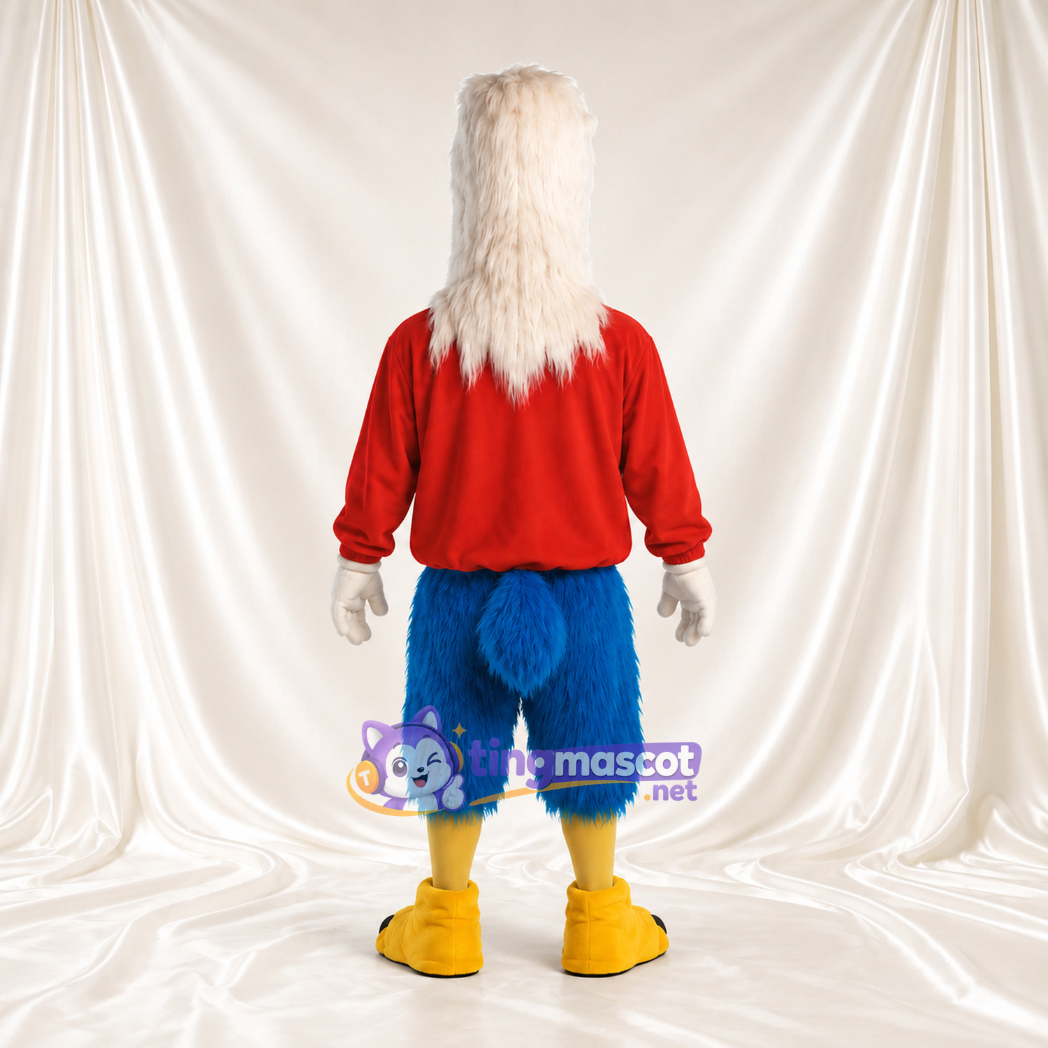 Costume de mascotte Aigle – blanc – Chemise (rouge); Jambes (bleu, à plumes) Costume de mascotte Aigle – blanc – Chemise (rouge); Jambes (bleu, à plumes)
