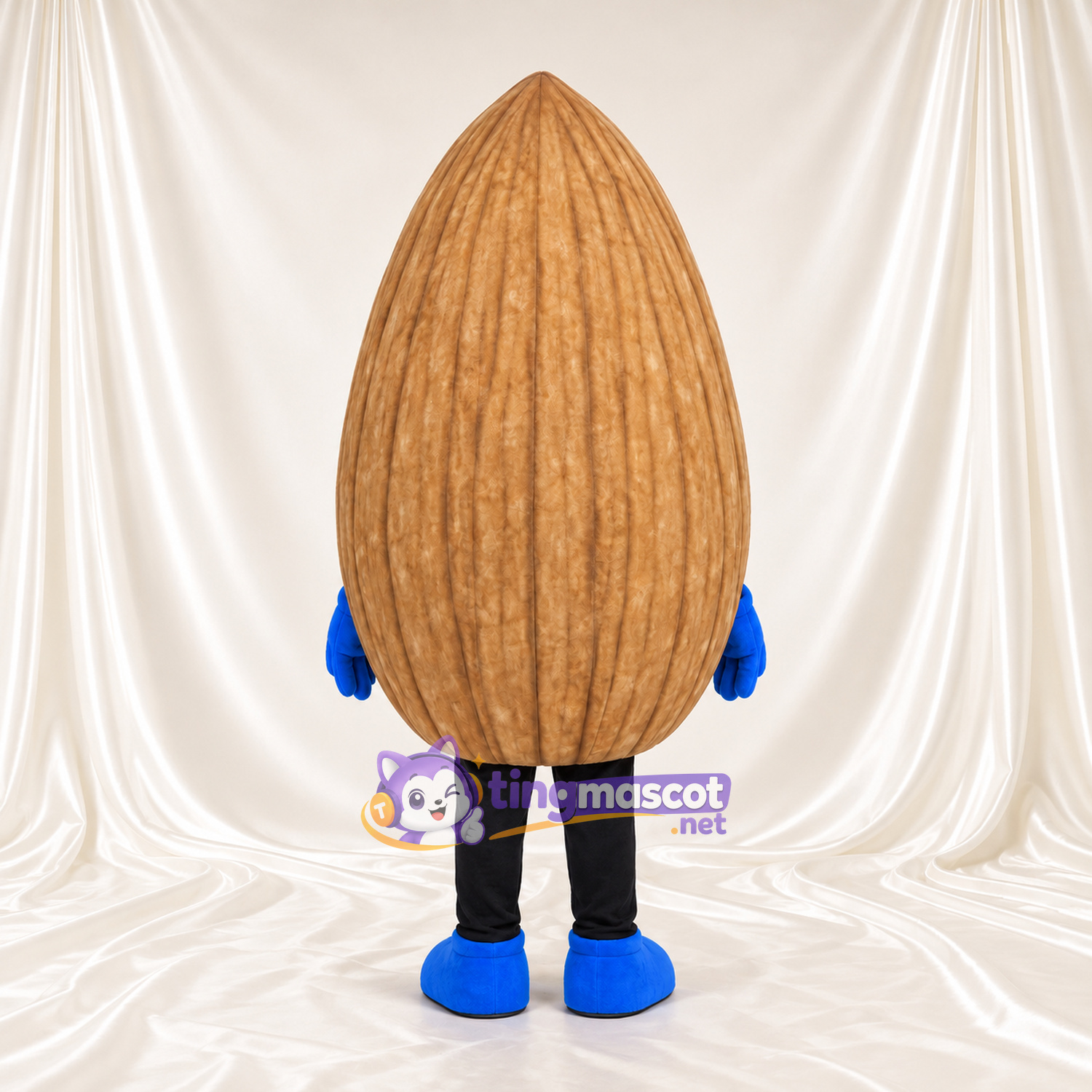 Almond Mascot Costume - Wood-Grain Shell and Blue Gloves Almond Mascot Costume - Wood-Grain Shell and Blue Gloves
