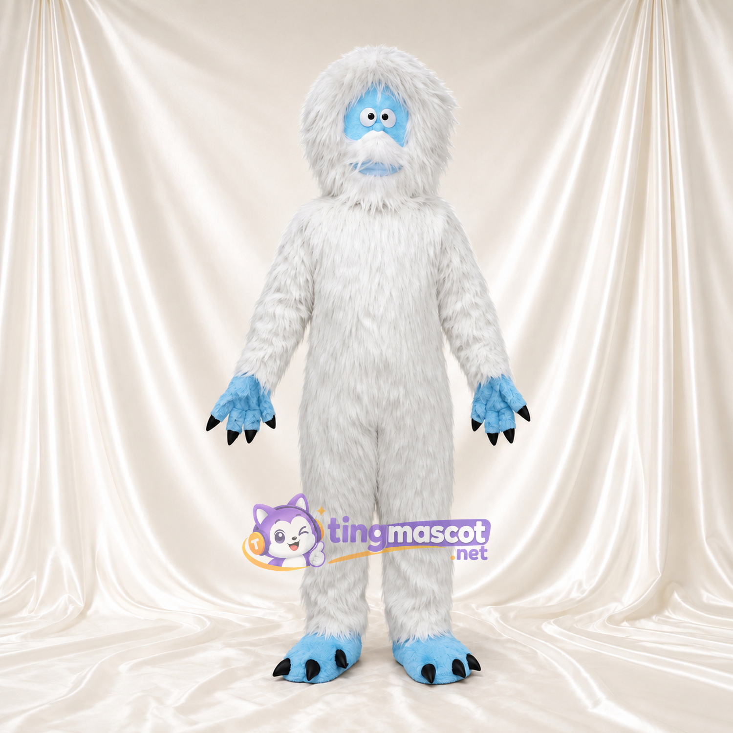 Costume de mascotte Yéti – blanc – Visage (bleu); Pattes (bleu) Costume de mascotte Yéti – blanc – Visage (bleu); Pattes (bleu)