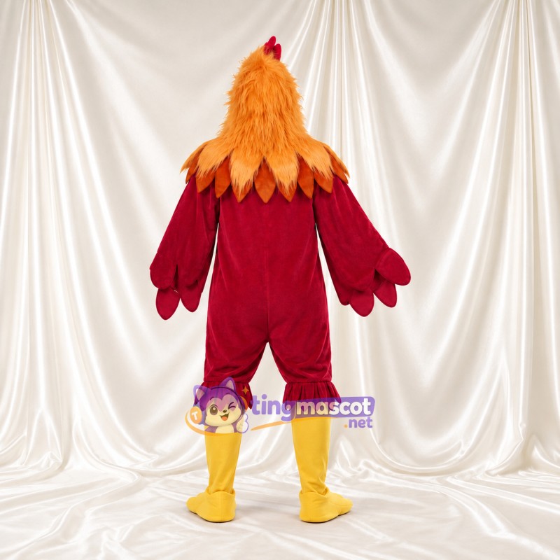 Red Rooster Mascot Costume - Orange Neck Feathers and Yellow Legs Red Rooster Mascot Costume - Orange Neck Feathers and Yellow Legs