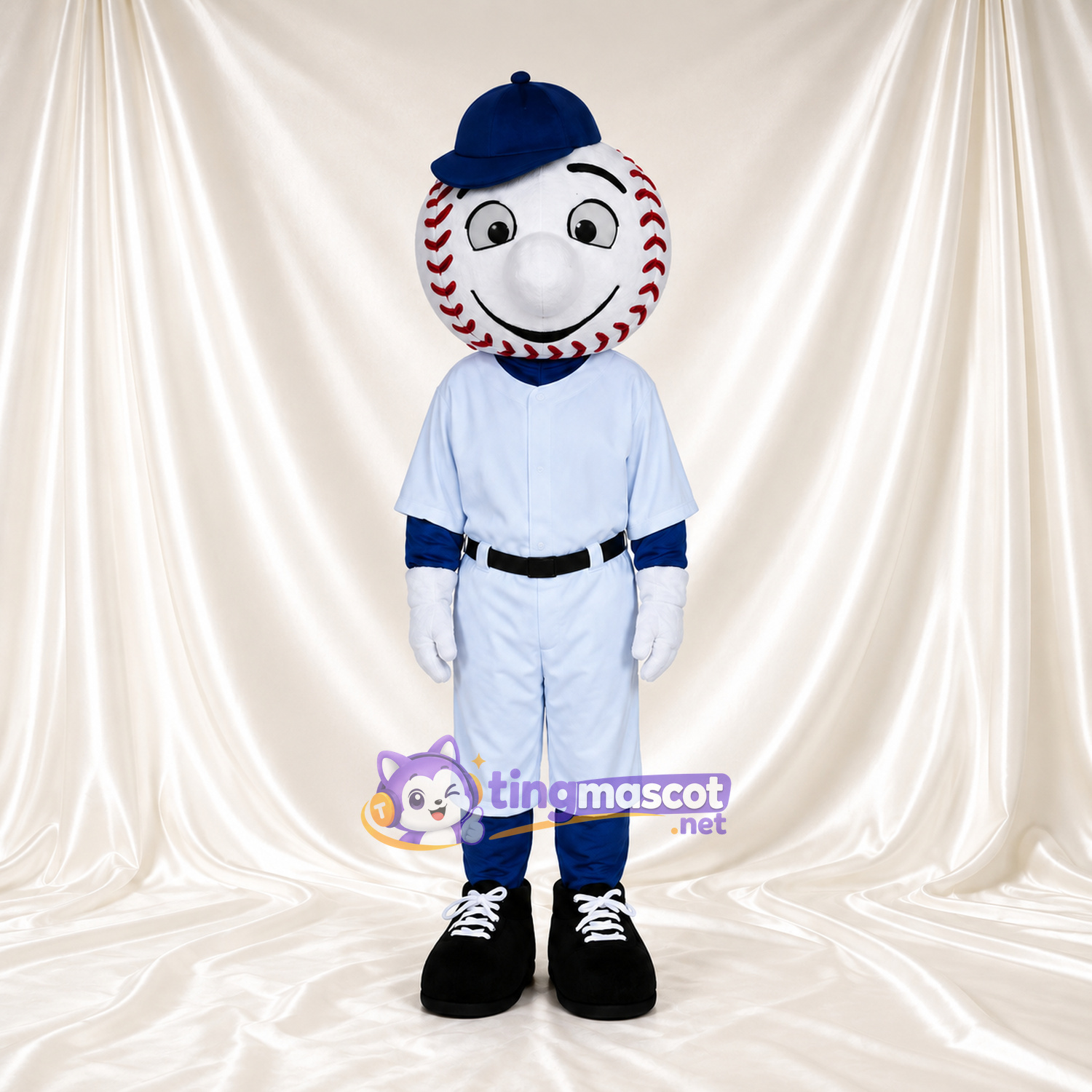 Baseball Character Mascot Costume - Navy Cap and White Sports Uniform Baseball Character Mascot Costume - Navy Cap and White Sports Uniform