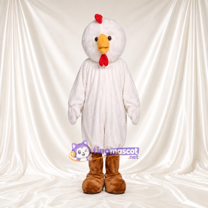 Costume de mascotte Poule – blanc – Crête (rouge); Jambes (marron) Costume de mascotte Poule – blanc – Crête (rouge); Jambes (marron)
