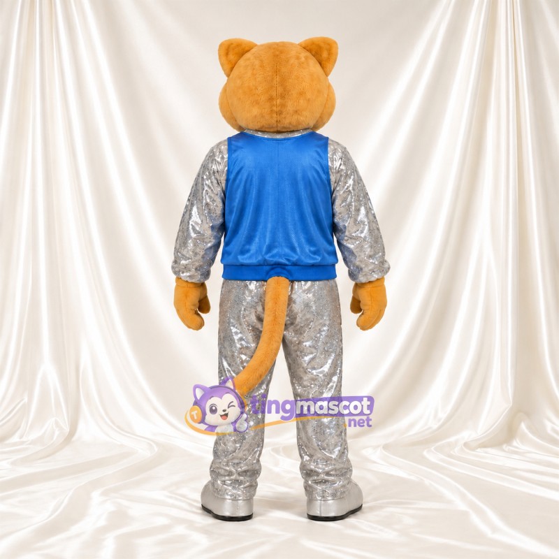 Golden Cougar Mascot Costume - Blue Top and Silver Outfit Golden Cougar Mascot Costume - Blue Top and Silver Outfit
