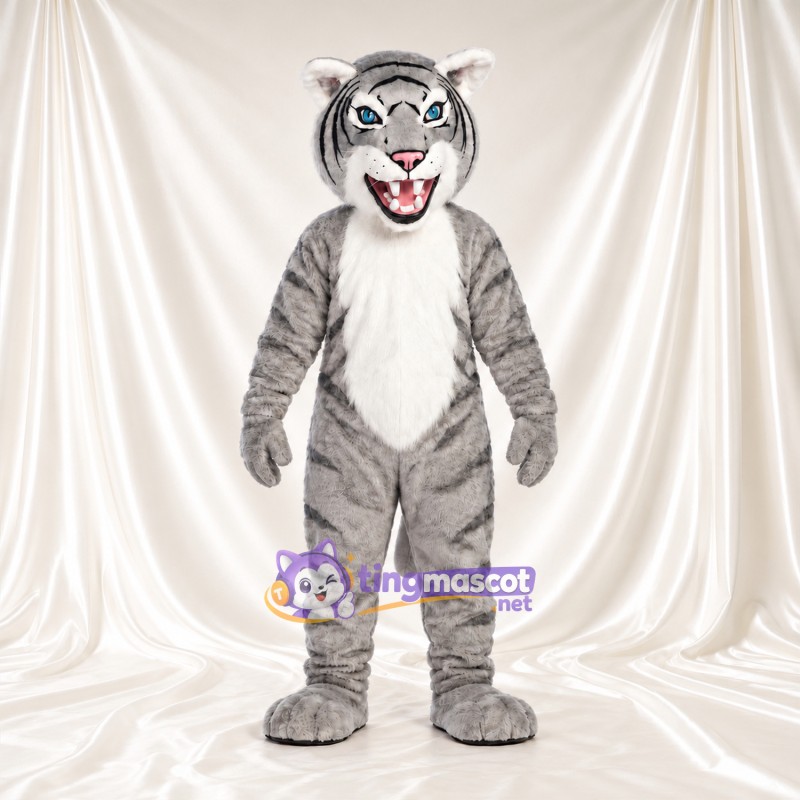 Costume de mascotte Tigre – blanc – Corps rayé (gris); Torse (blanc) Costume de mascotte Tigre – blanc – Corps rayé (gris); Torse (blanc)
