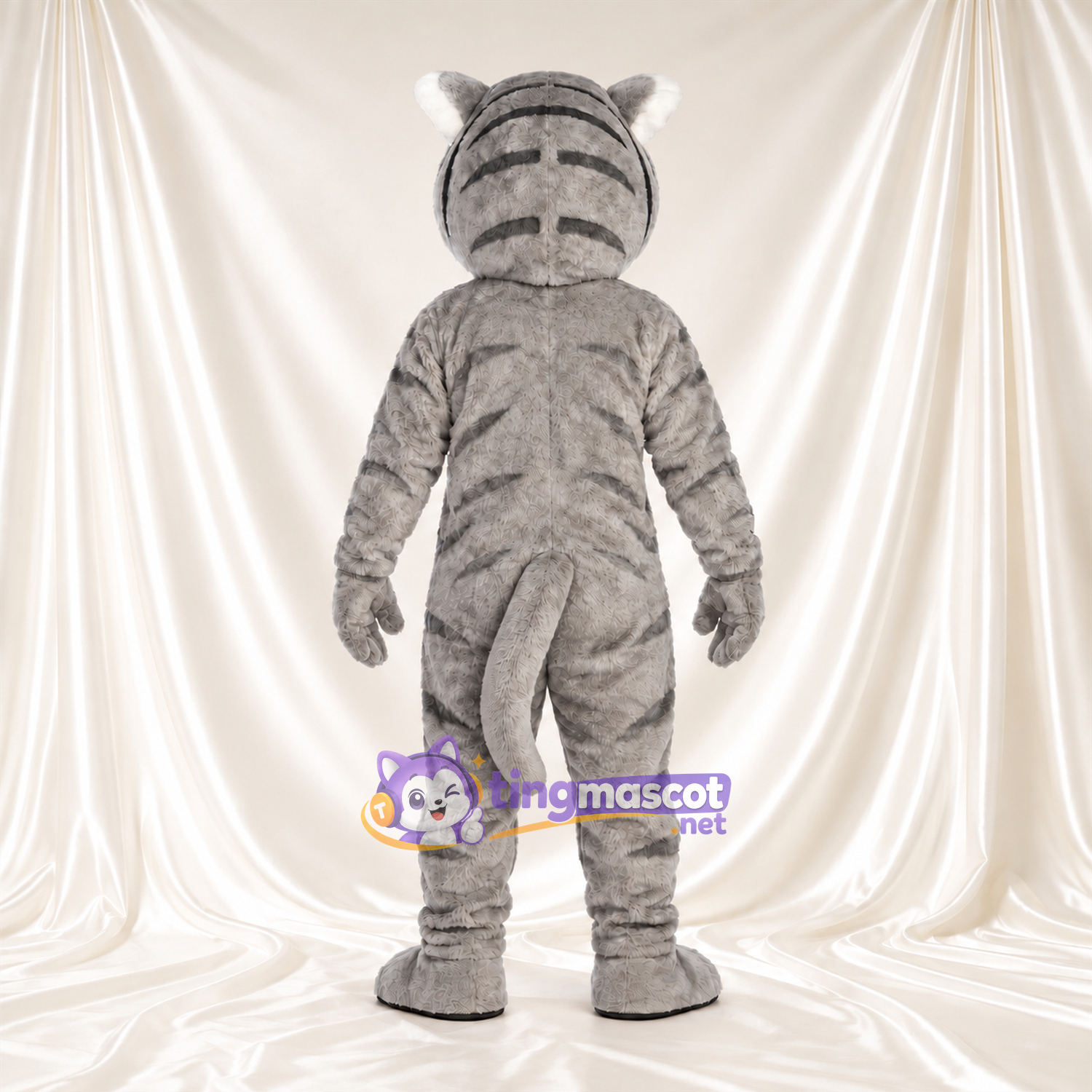 Costume de mascotte Tigre – blanc – Corps rayé (gris); Torse (blanc) Costume de mascotte Tigre – blanc – Corps rayé (gris); Torse (blanc)