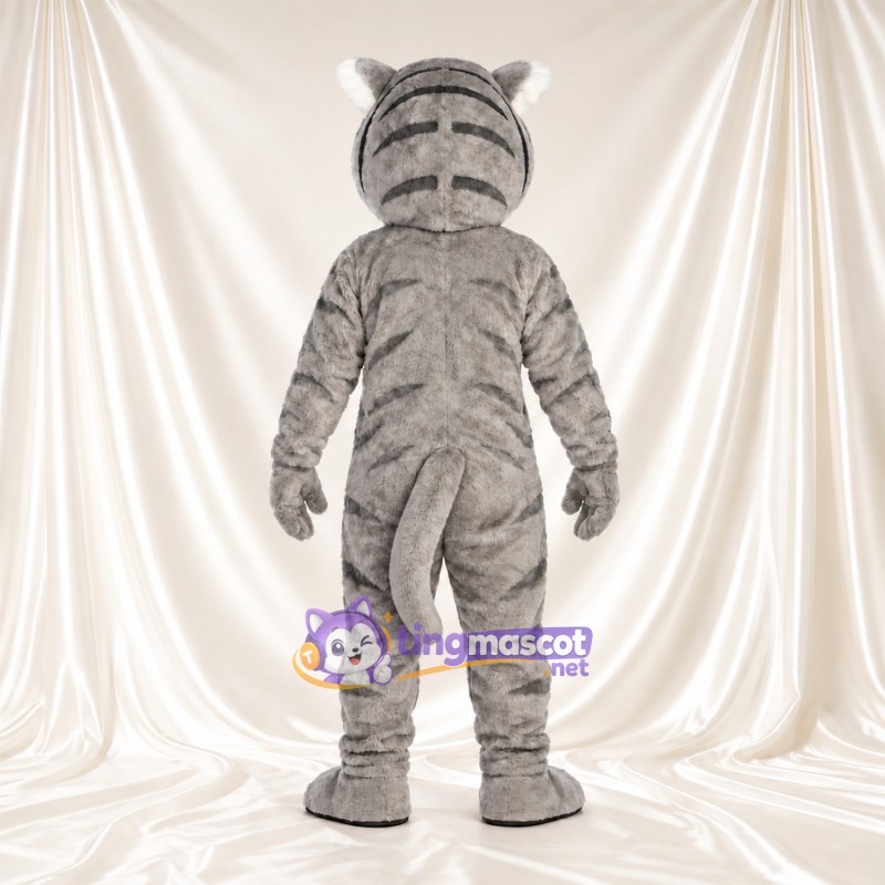Costume de mascotte Tigre – blanc – Corps rayé (gris); Torse (blanc) Costume de mascotte Tigre – blanc – Corps rayé (gris); Torse (blanc)