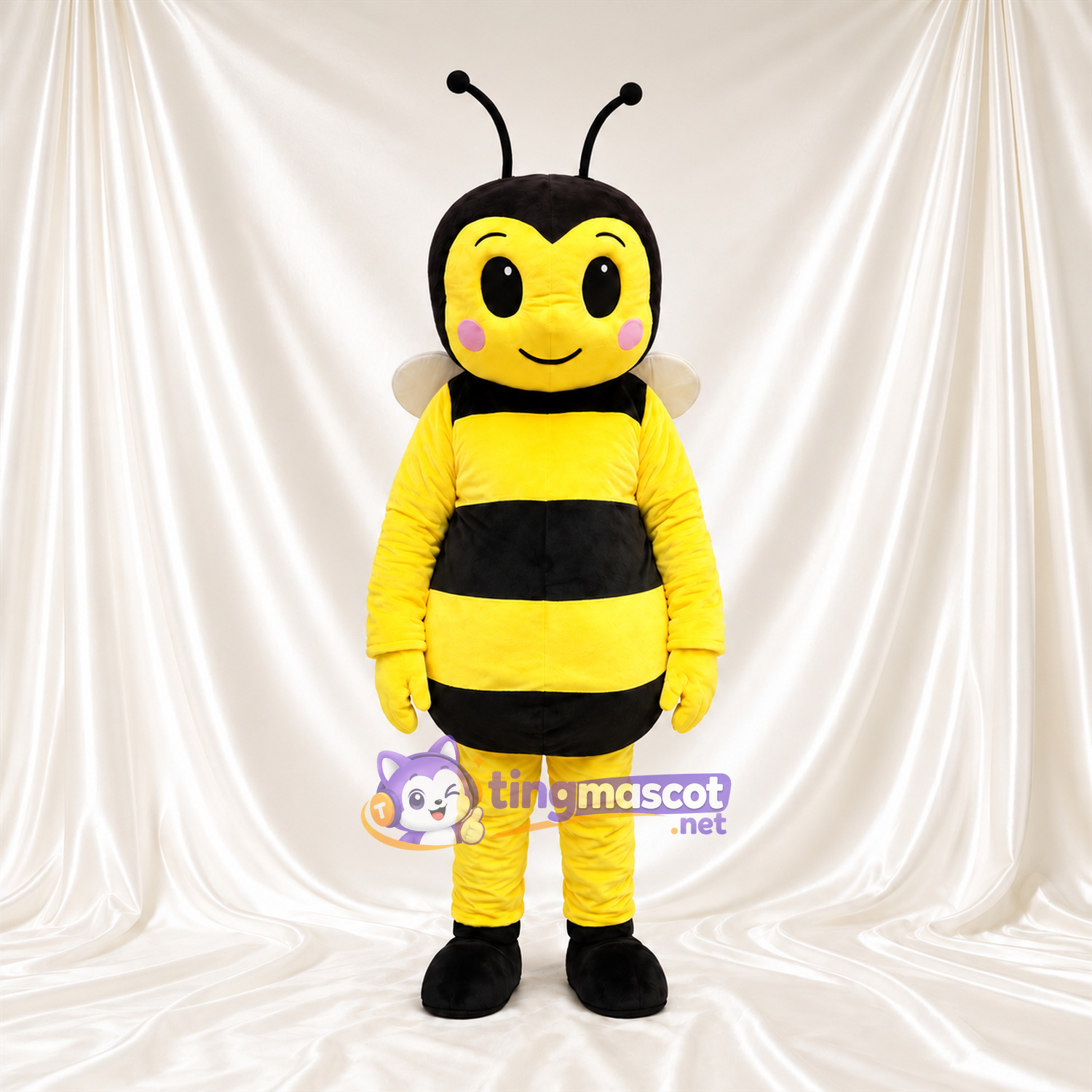 Costume de mascotte Abeille – jaune – Rayures (noir); Joues (rosé) Costume de mascotte Abeille – jaune – Rayures (noir); Joues (rosé)