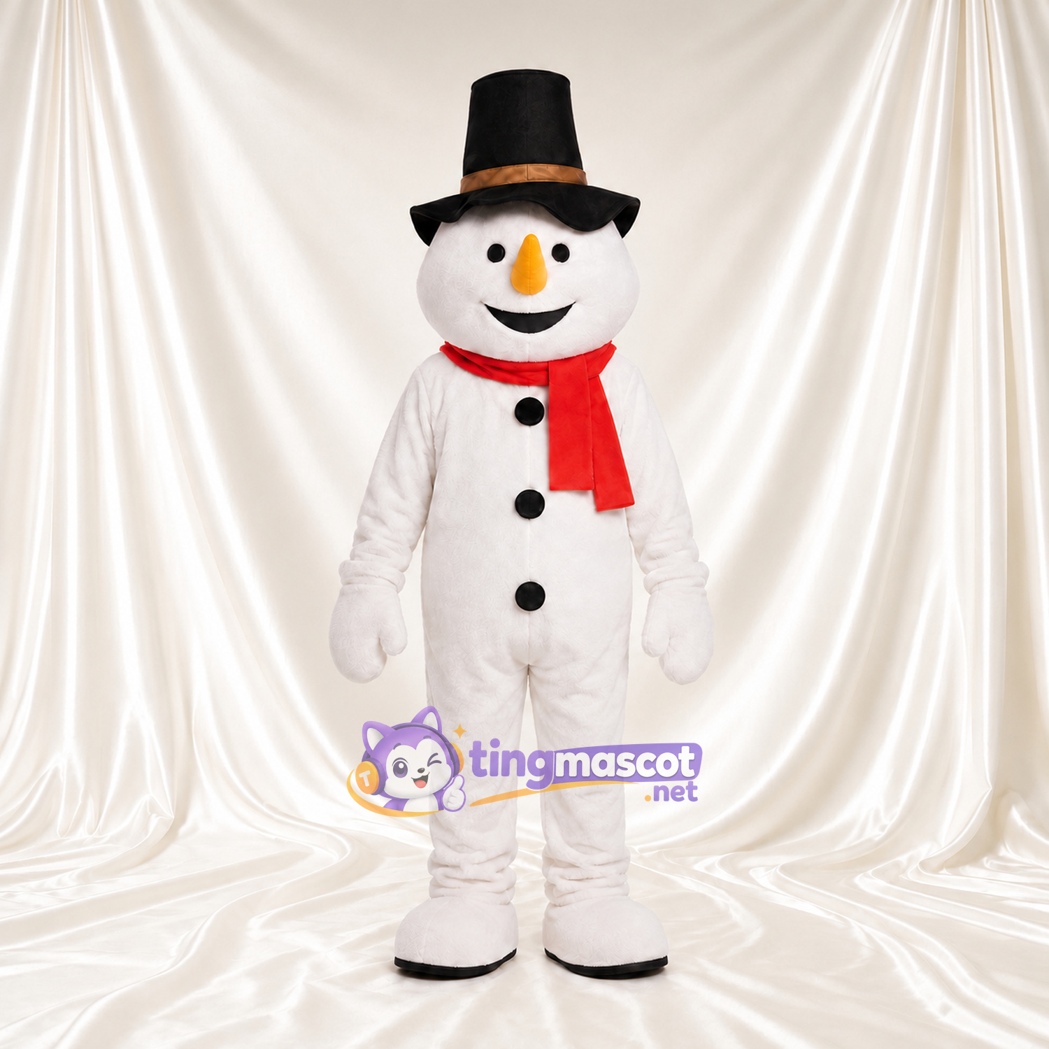 Costume de mascotte Bonhomme de neige – selon la photo – Chapeau (haut, noir); Écharpe (rouge) Costume de mascotte Bonhomme de neige – selon la photo – Chapeau (haut, noir); Écharpe (rouge)