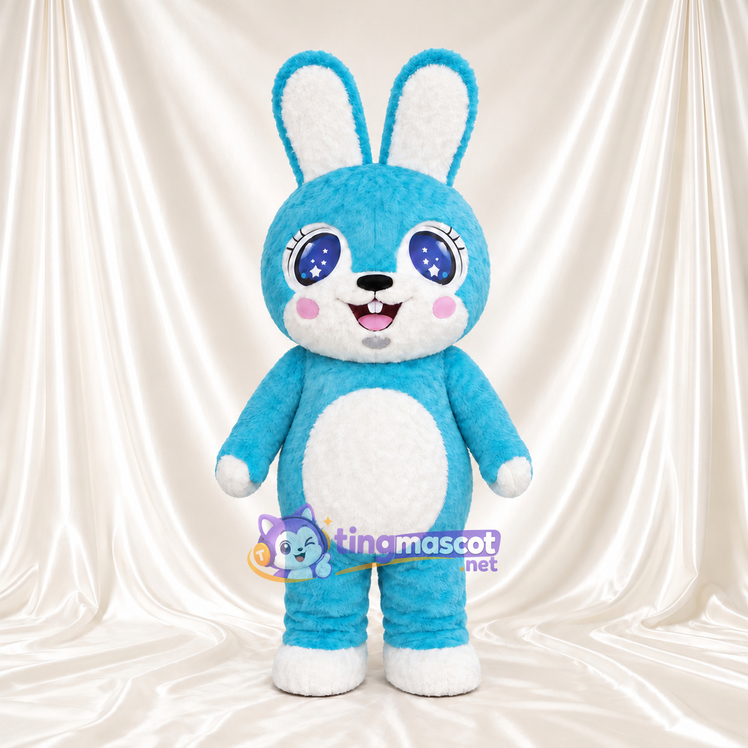 Blue Rabbit Mascot Costume - Starry Eyes and White Belly Blue Rabbit Mascot Costume - Starry Eyes and White Belly