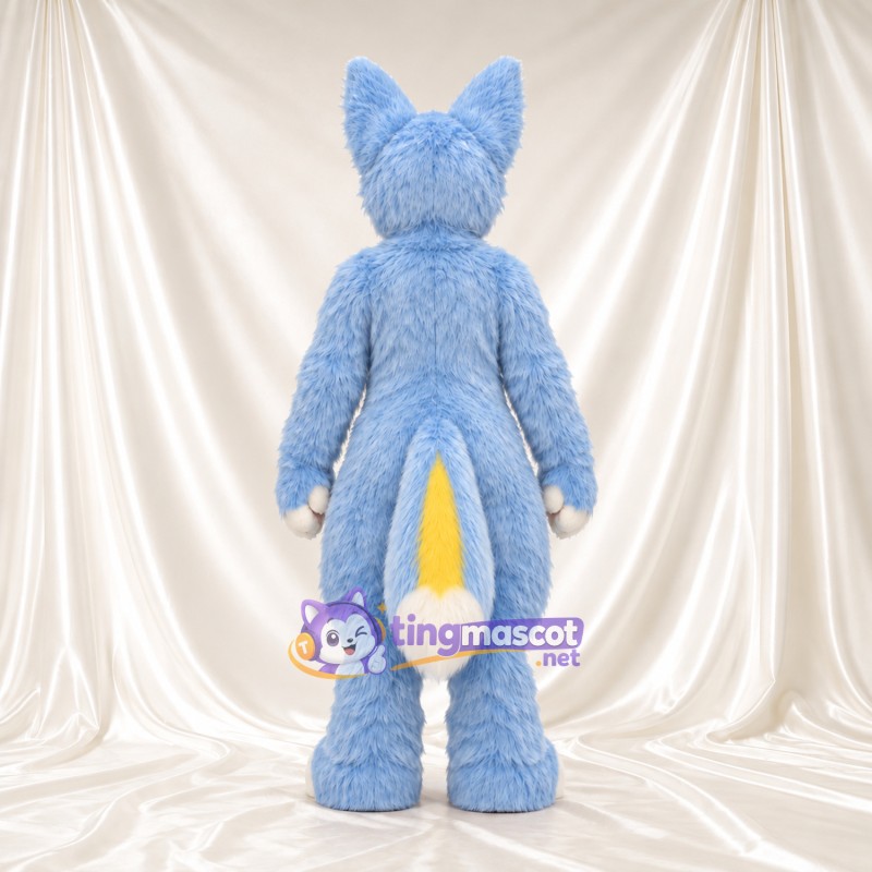 Costume de mascotte Renard – bleu – Torse (jaune); Étoile; Ventre (crème) Costume de mascotte Renard – bleu – Torse (jaune); Étoile; Ventre (crème)