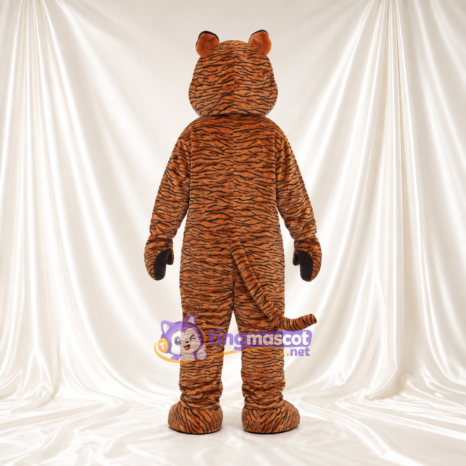 Costume de mascotte Tigre – marron – Fines rayures; Ventre (blanc) Costume de mascotte Tigre – marron – Fines rayures; Ventre (blanc)