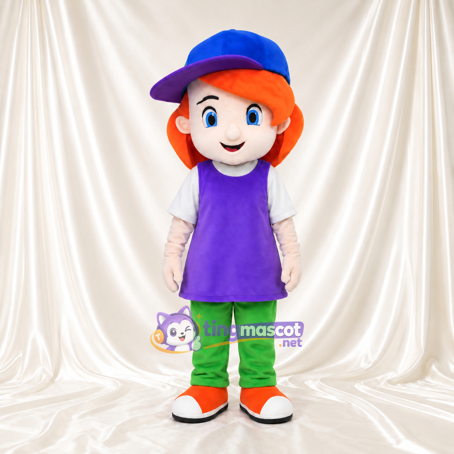 Costume de mascotte Fille – rouge – Chemise (violet); Pantalon (vert) Costume de mascotte Fille – rouge – Chemise (violet); Pantalon (vert)