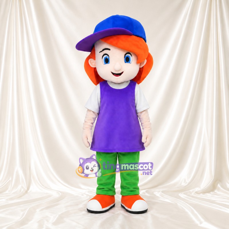 Costume de mascotte Fille – rouge – Chemise (violet); Pantalon (vert)