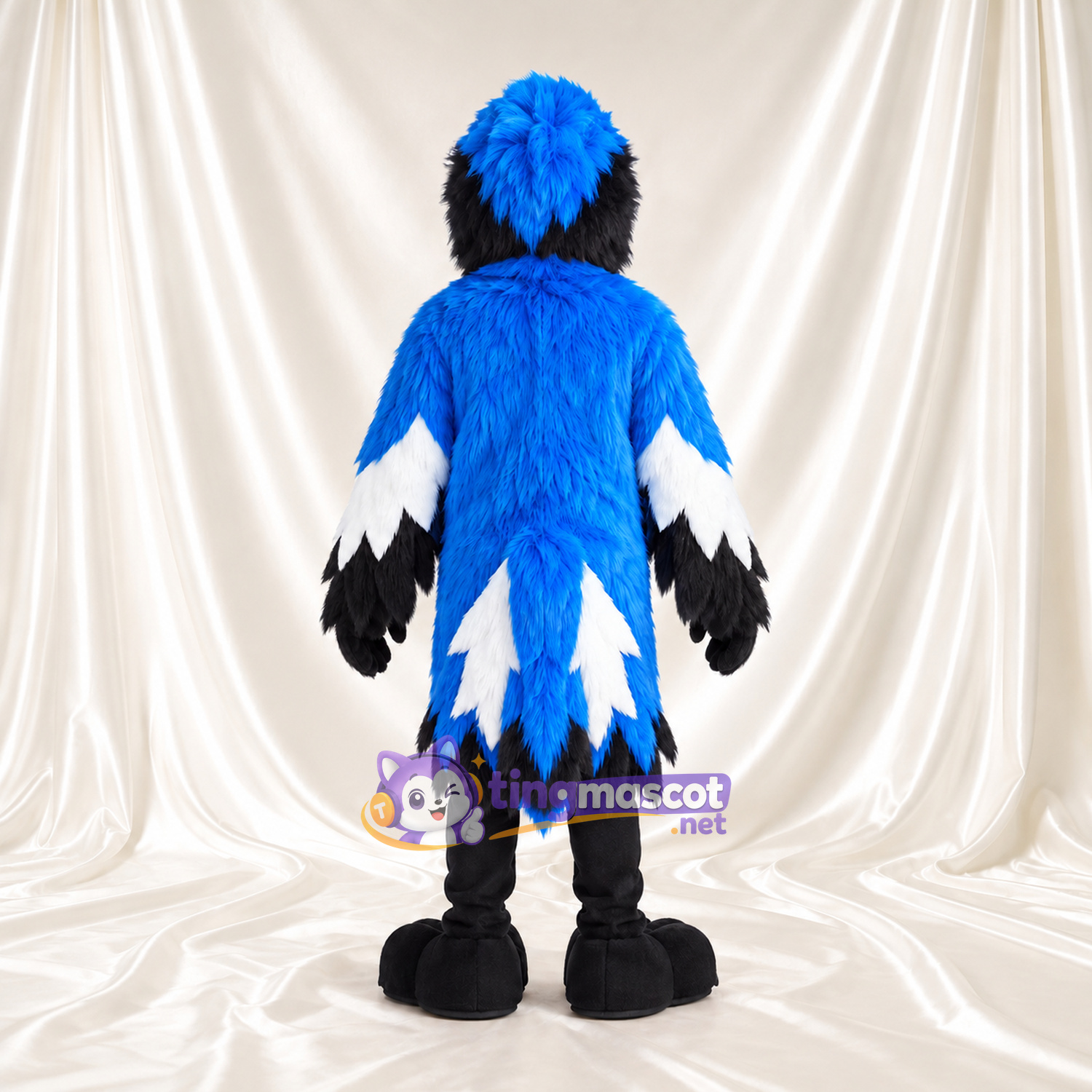 Maskottchenkostüm Blauhäher – wie abgebildet – Brust (schwarz); Flügelspitzen (weiß) Maskottchenkostüm Blauhäher – wie abgebildet – Brust (schwarz); Flügelspitzen (weiß)