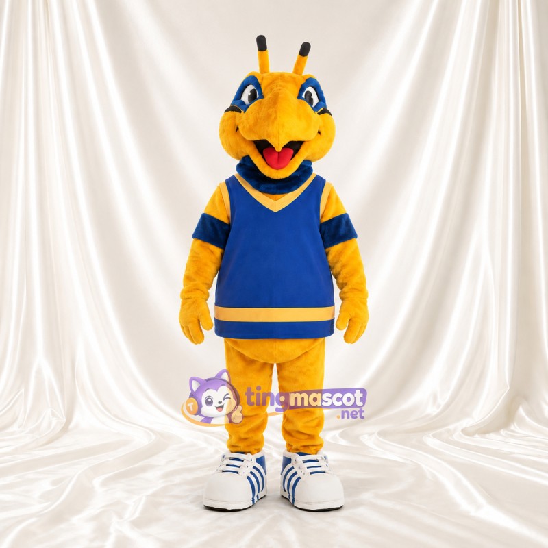 Costume de mascotte Abeille – jaune – Maillot de sport (bleu marine); Baskets (blanc) Costume de mascotte Abeille – jaune – Maillot de sport (bleu marine); Baskets (blanc)