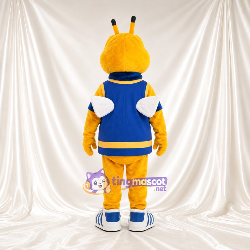 Costume de mascotte Abeille – jaune – Maillot de sport (bleu marine); Baskets (blanc) Costume de mascotte Abeille – jaune – Maillot de sport (bleu marine); Baskets (blanc)
