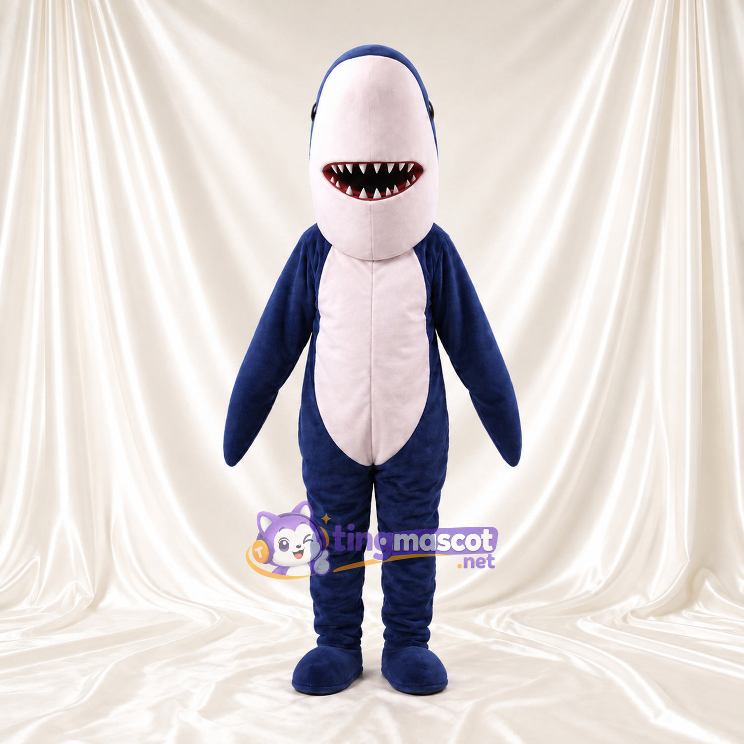 Blue Shark Mascot Costume - White Belly and Open Toothy Mouth Blue Shark Mascot Costume - White Belly and Open Toothy Mouth
