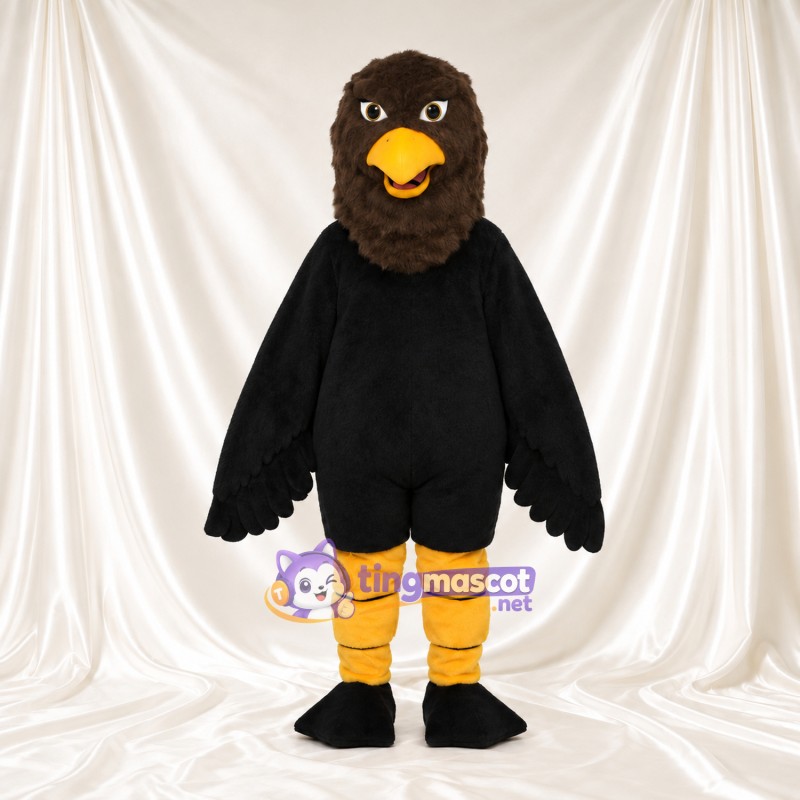 Costume de mascotte Aigle – noir – Tête (marron); Jambes (jaune)