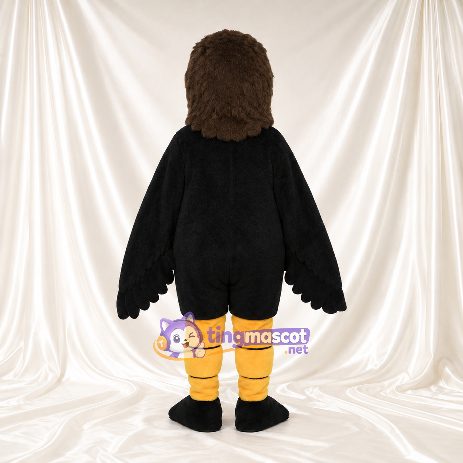 Costume de mascotte Aigle – noir – Tête (marron); Jambes (jaune) Costume de mascotte Aigle – noir – Tête (marron); Jambes (jaune)