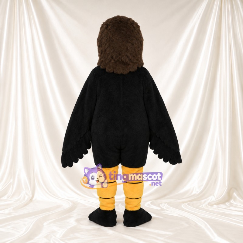 Costume de mascotte Aigle – noir – Tête (marron); Jambes (jaune) Costume de mascotte Aigle – noir – Tête (marron); Jambes (jaune)