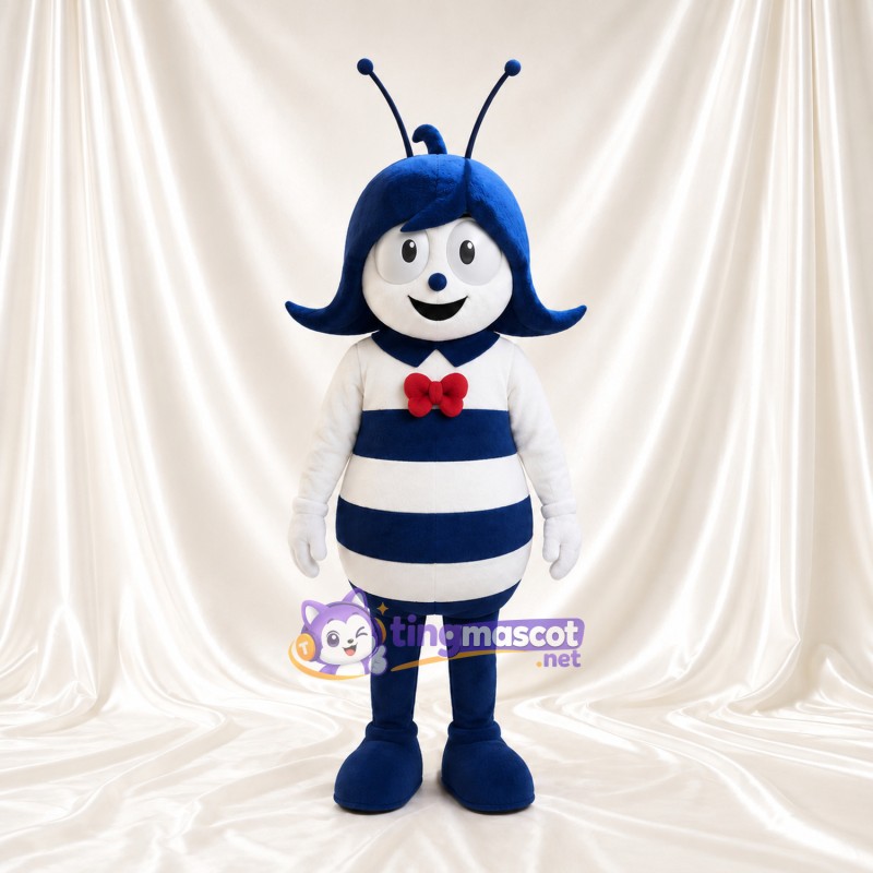Costume de mascotte Abeille – bleu / blanc – Nœud papillon (rouge); Cheveux (enroulé) Costume de mascotte Abeille – bleu / blanc – Nœud papillon (rouge); Cheveux (enroulé)