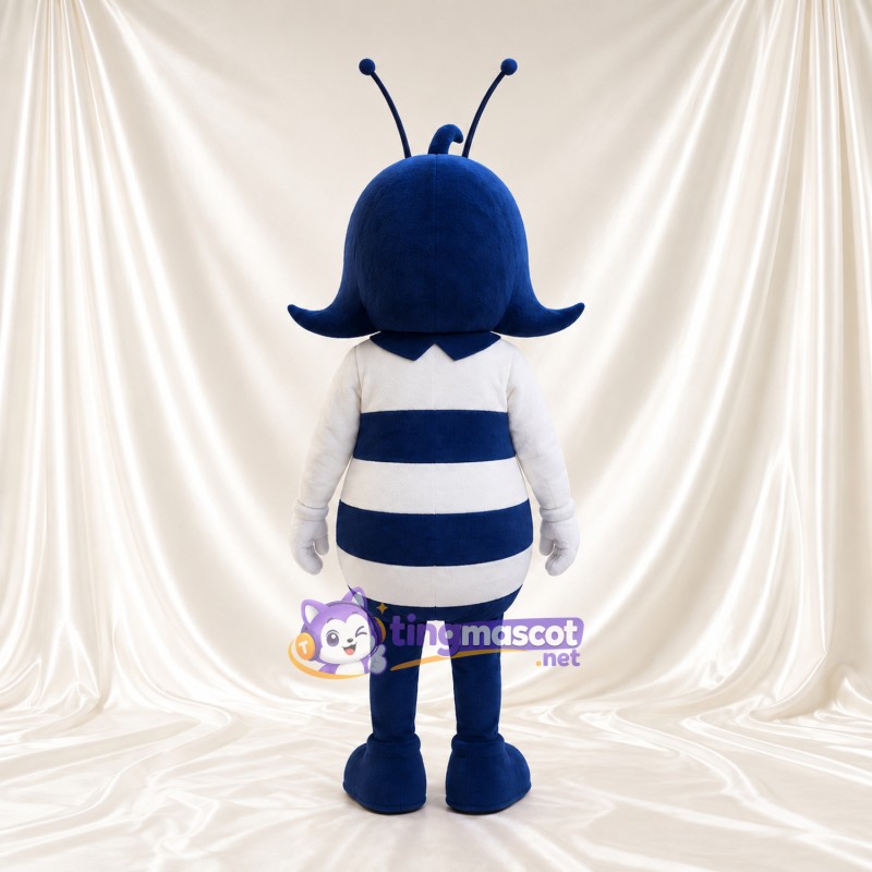 Costume de mascotte Abeille – bleu / blanc – Nœud papillon (rouge); Cheveux (enroulé)