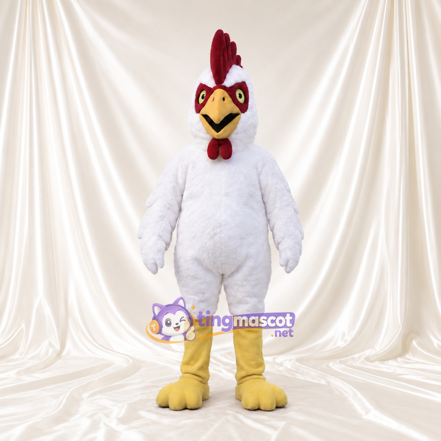 Costume de mascotte Poule – blanc – Crête (rouge); Jambes (jaune) Costume de mascotte Poule – blanc – Crête (rouge); Jambes (jaune)