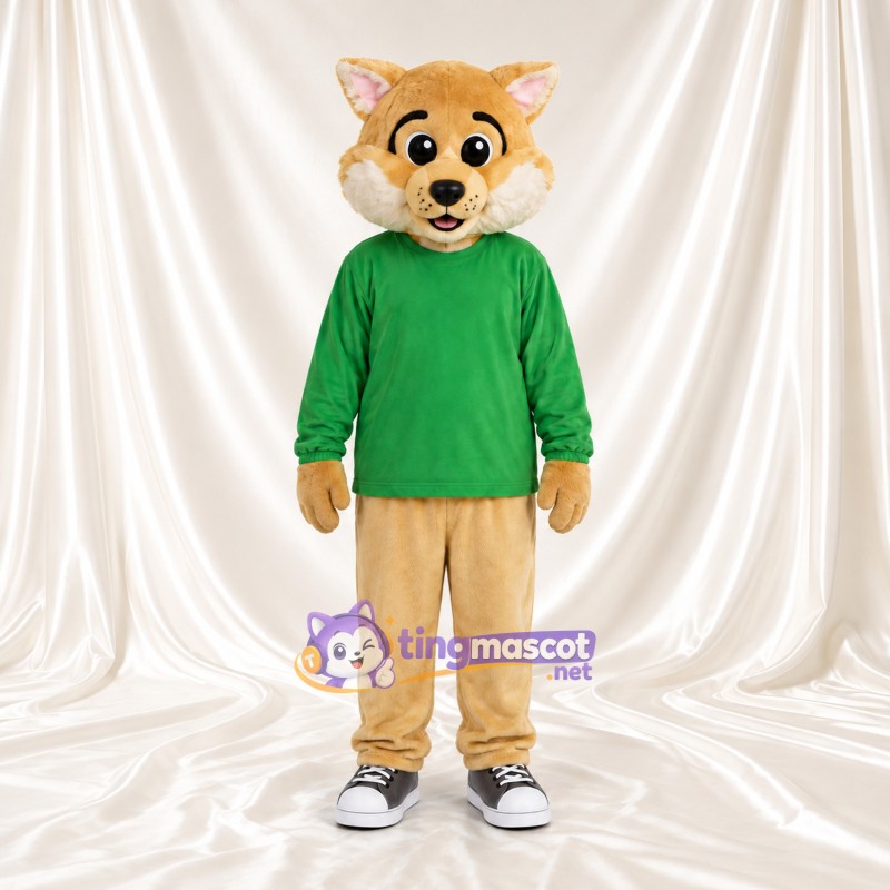 Costume de mascotte Renard – brun clair – Chemise (vert); Pantalon (brun clair) Costume de mascotte Renard – brun clair – Chemise (vert); Pantalon (brun clair)