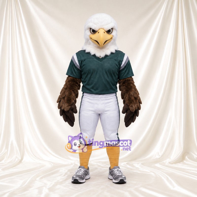 Bald Eagle Mascot Costume - Green Football Jersey and White Pants Bald Eagle Mascot Costume - Green Football Jersey and White Pants