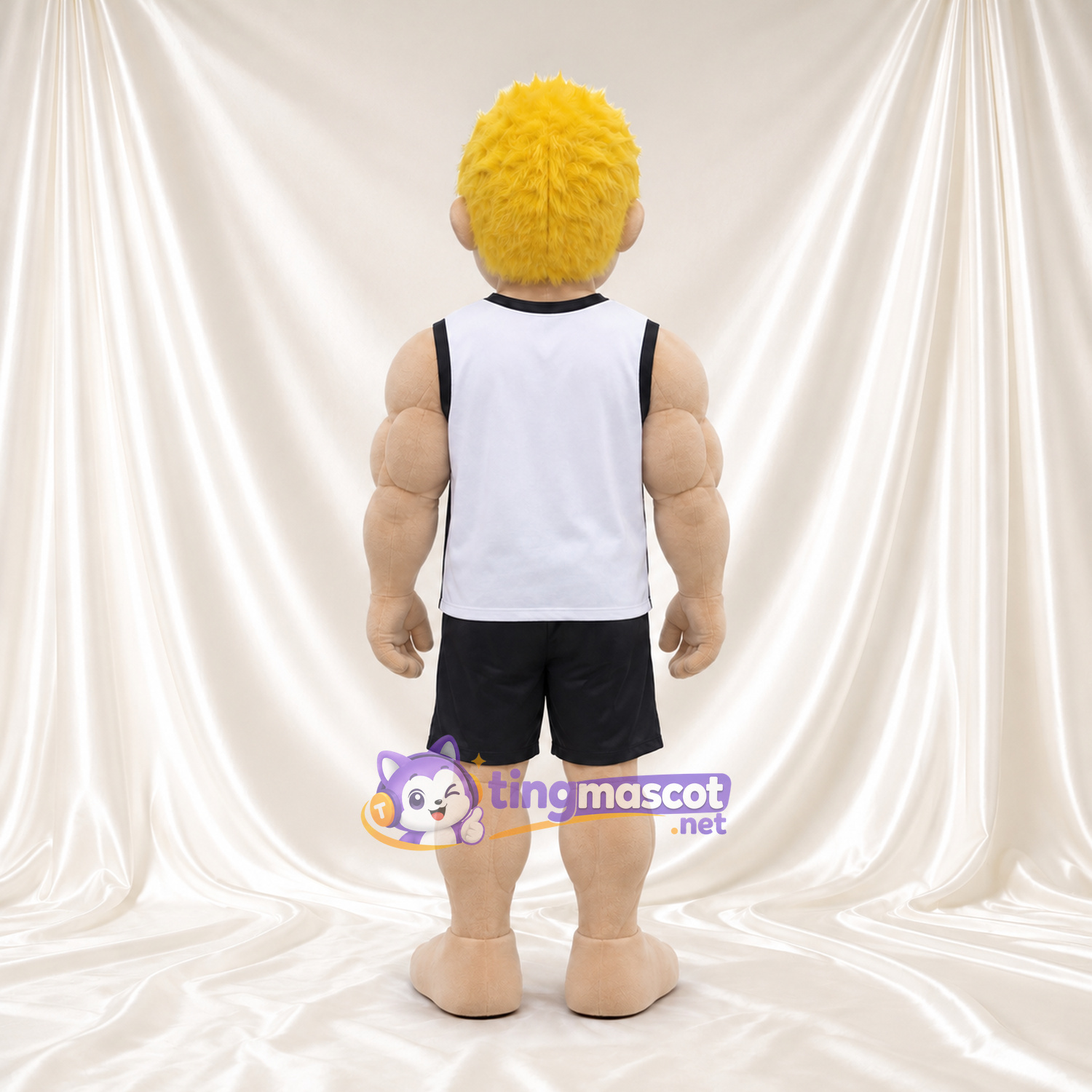 Blond Athlete Character Mascot Costume - White Sports Top and Black Shorts Blond Athlete Character Mascot Costume - White Sports Top and Black Shorts