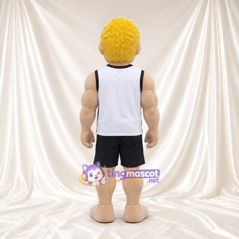 Blond Athlete Character Mascot Costume - White Sports Top and Black Shorts Blond Athlete Character Mascot Costume - White Sports Top and Black Shorts