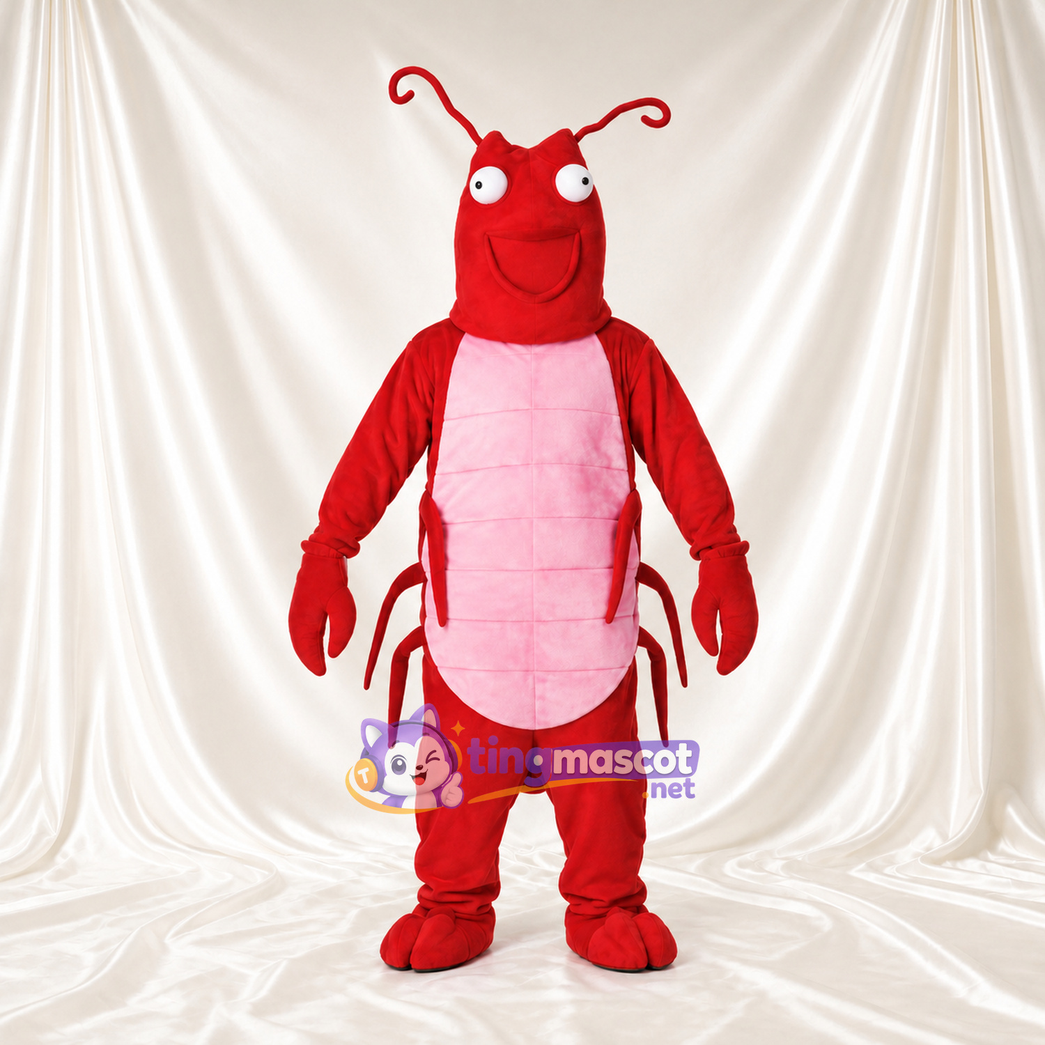 Costume de mascotte Homard – rouge – Ventre (rose); Antennes (enroulé) Costume de mascotte Homard – rouge – Ventre (rose); Antennes (enroulé)