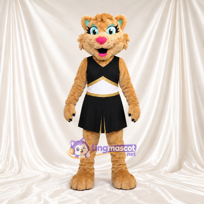 Costume de mascotte Chat – brun clair – Jupe (noir); Bordure (doré) Costume de mascotte Chat – brun clair – Jupe (noir); Bordure (doré)