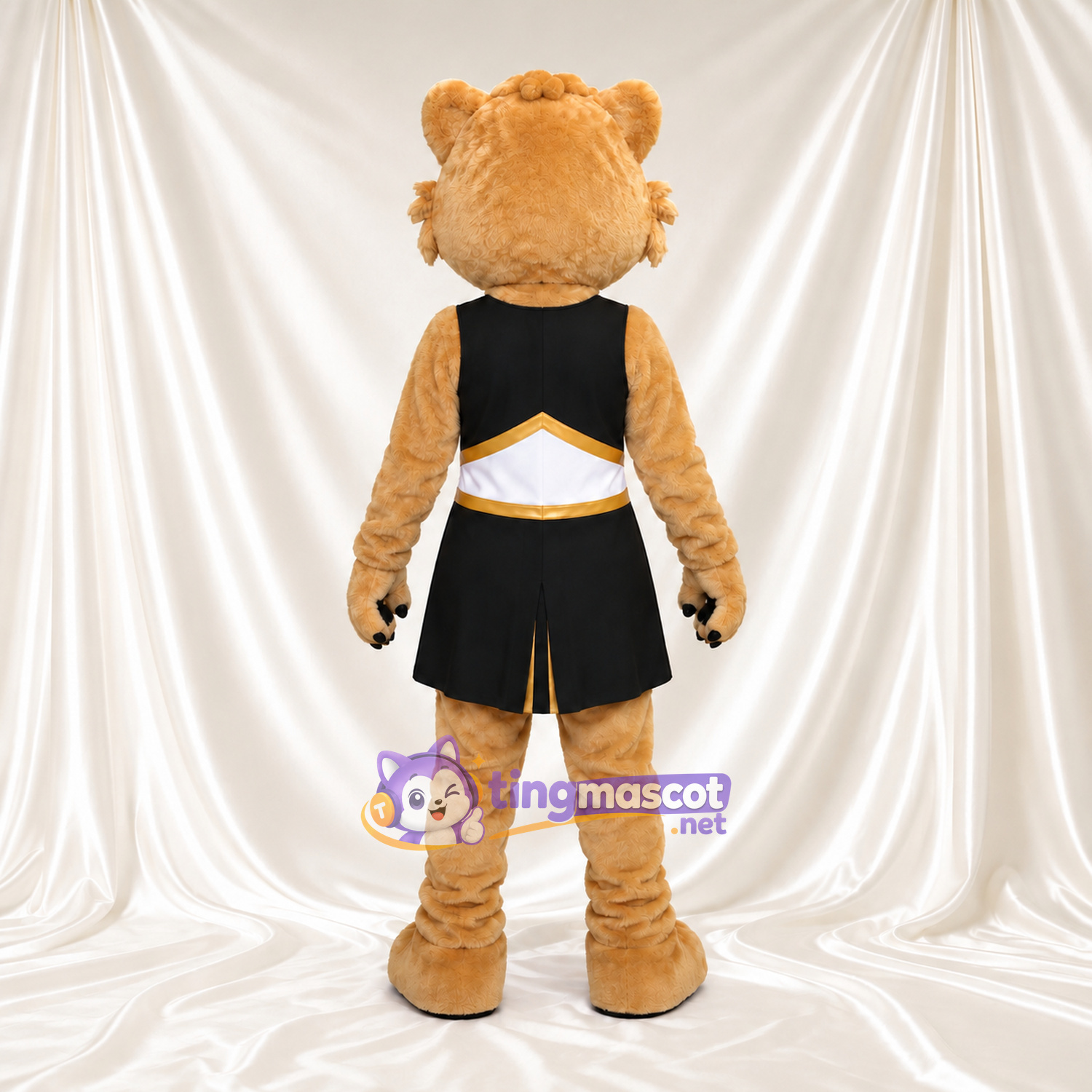 Costume de mascotte Chat – brun clair – Jupe (noir); Bordure (doré) Costume de mascotte Chat – brun clair – Jupe (noir); Bordure (doré)
