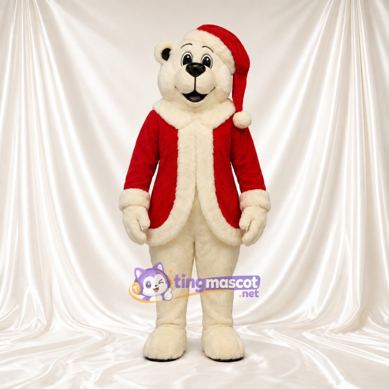 Maskottchenkostüm Eisbär – weiß – Mantel (rot); Hut Maskottchenkostüm Eisbär – weiß – Mantel (rot); Hut