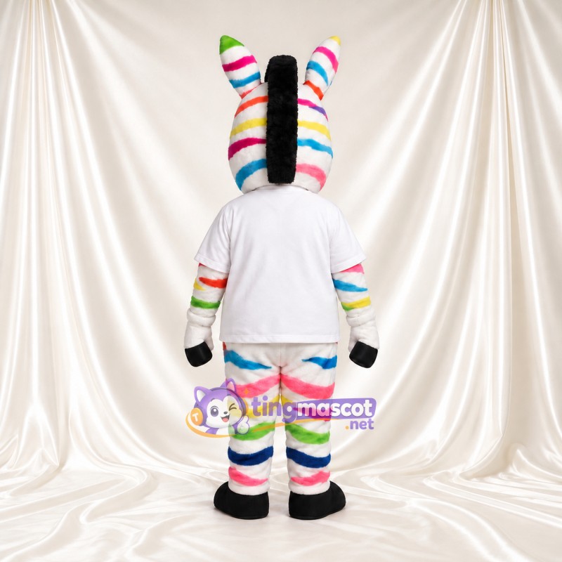 Costume de mascotte Zèbre – arc-en-ciel – T-shirt (blanc); Sabots (noir) Costume de mascotte Zèbre – arc-en-ciel – T-shirt (blanc); Sabots (noir)