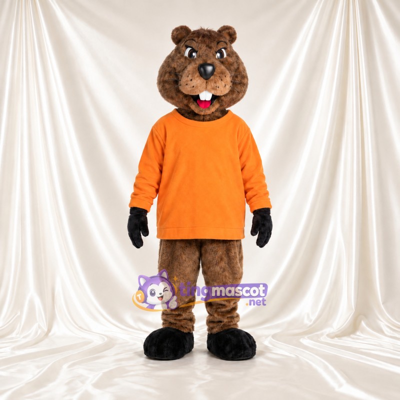 Costume de mascotte Marmotte – marron – Chemise (orange); Pattes (noir) Costume de mascotte Marmotte – marron – Chemise (orange); Pattes (noir)