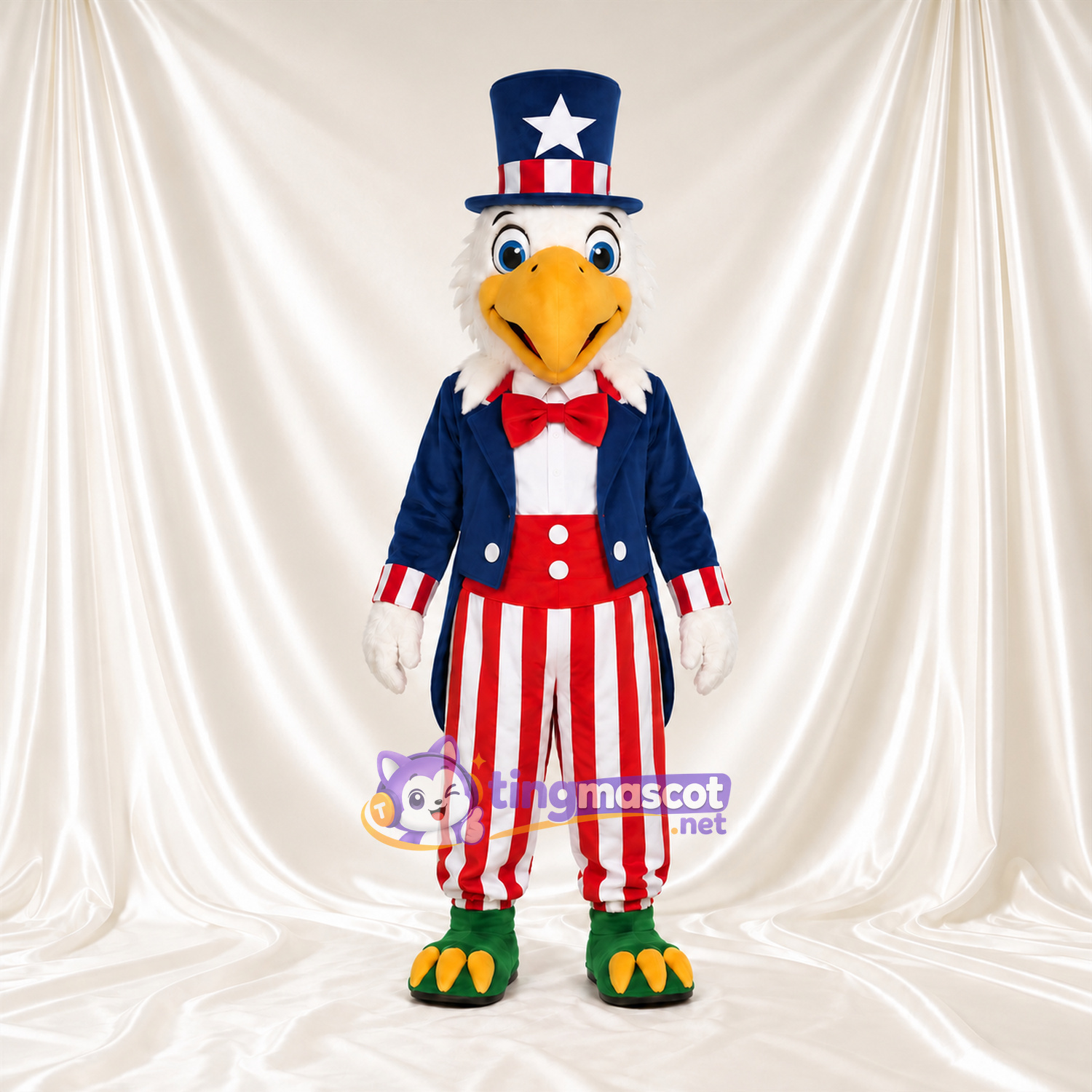 Bald Eagle Mascot Costume - Patriotic Top Hat and Striped Pants Bald Eagle Mascot Costume - Patriotic Top Hat and Striped Pants