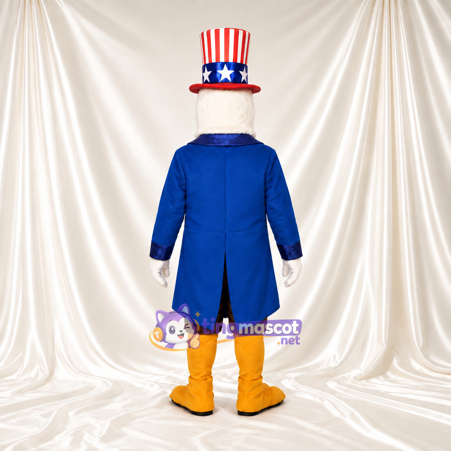 Bald Eagle Mascot Costume - Blue Coat and Patriotic Top Hat Bald Eagle Mascot Costume - Blue Coat and Patriotic Top Hat