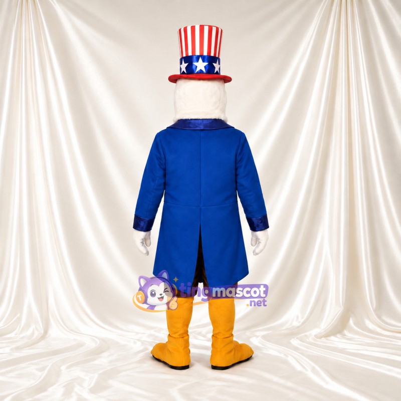 Bald Eagle Mascot Costume - Blue Coat and Patriotic Top Hat Bald Eagle Mascot Costume - Blue Coat and Patriotic Top Hat