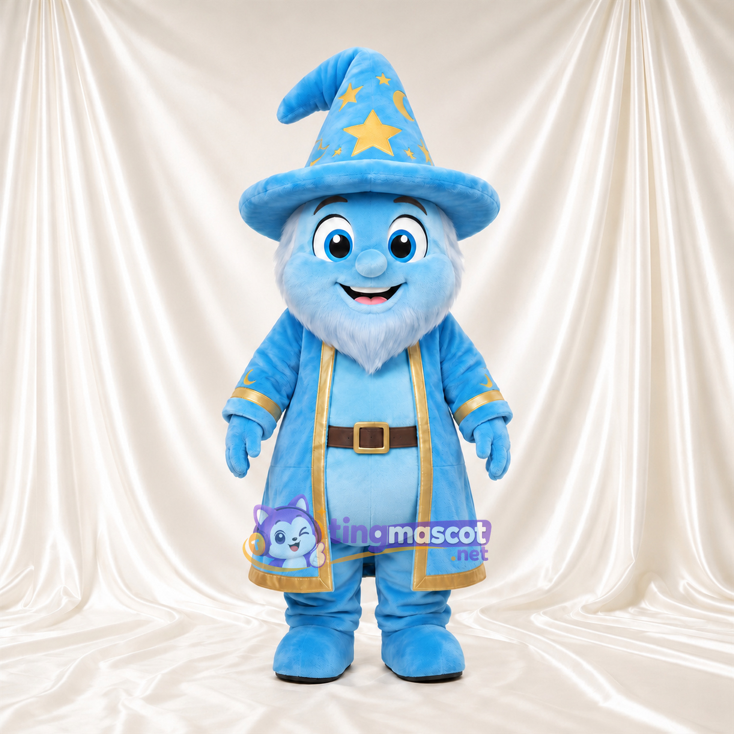 Costume de mascotte Magicien – bleu – Étoile (jaune); Chapeau; Bordure (doré) Costume de mascotte Magicien – bleu – Étoile (jaune); Chapeau; Bordure (doré)