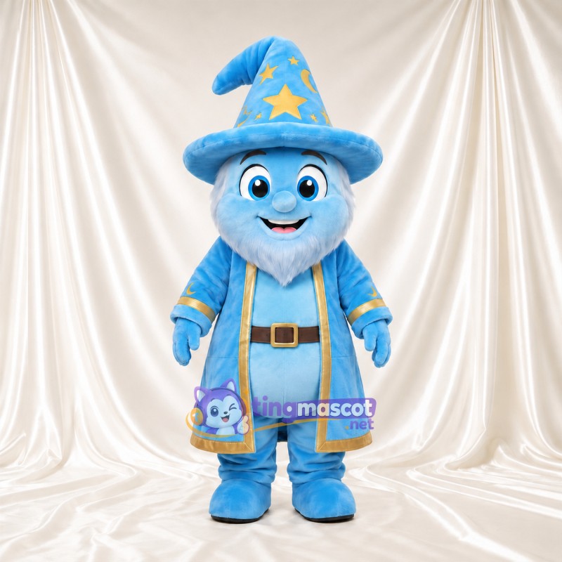 Costume de mascotte Magicien – bleu – Étoile (jaune); Chapeau; Bordure (doré) Costume de mascotte Magicien – bleu – Étoile (jaune); Chapeau; Bordure (doré)
