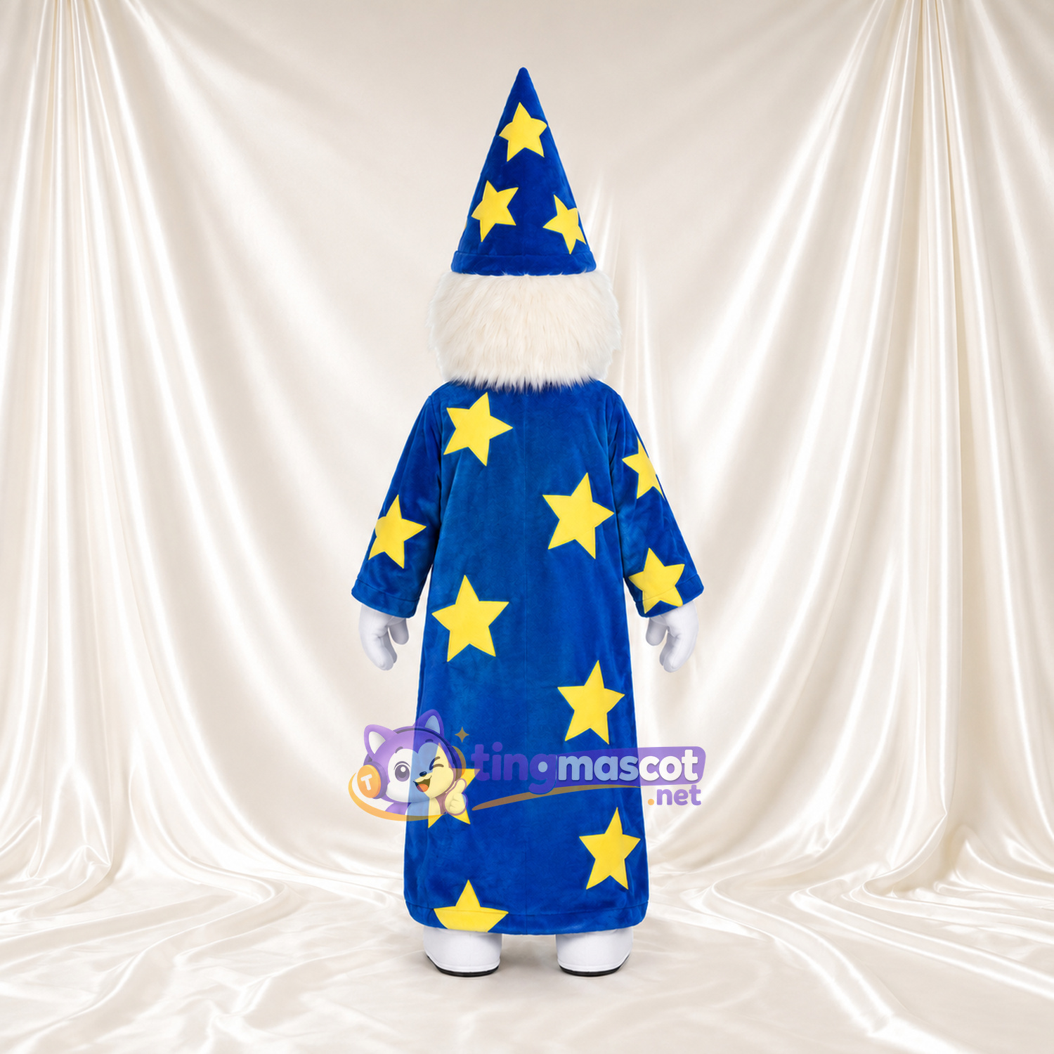 Wizard Mascot Costume - Bright Blue Robe and Large Yellow Stars Wizard Mascot Costume - Bright Blue Robe and Large Yellow Stars